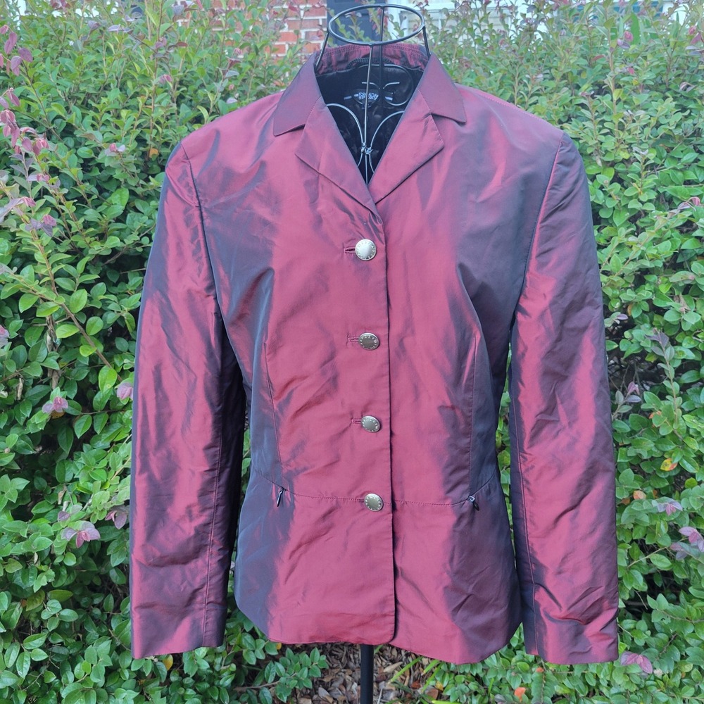 Escada Sport 38 Blazer Burgundy Iridescent Silk Blend Taffeta Jacket Preppy Glam